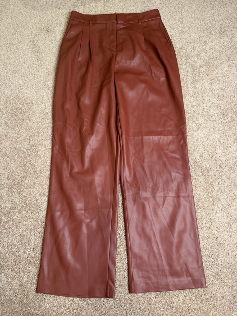 House of Harlow 1960 Brown Red Faux Leather Wide Leg Pants Size‎ 8